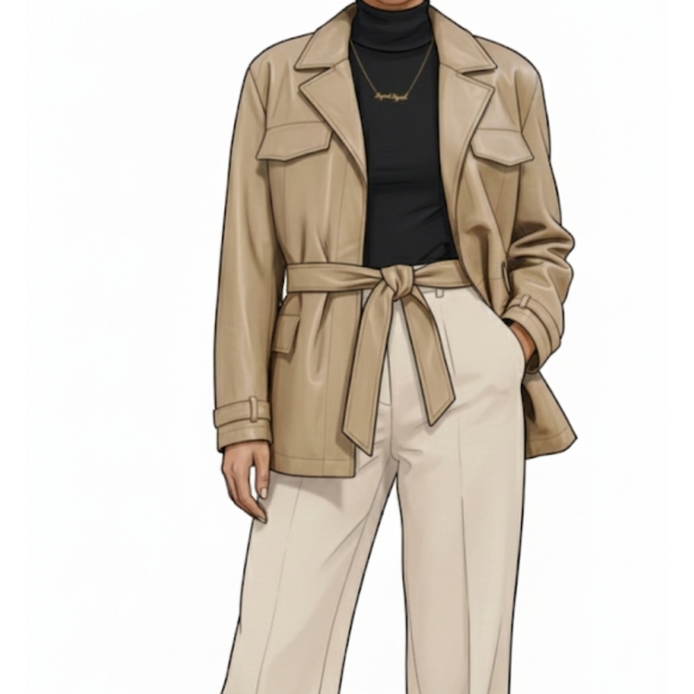 Vtg Pamela mccoy collection tan belted  leather y2k jacket size medium